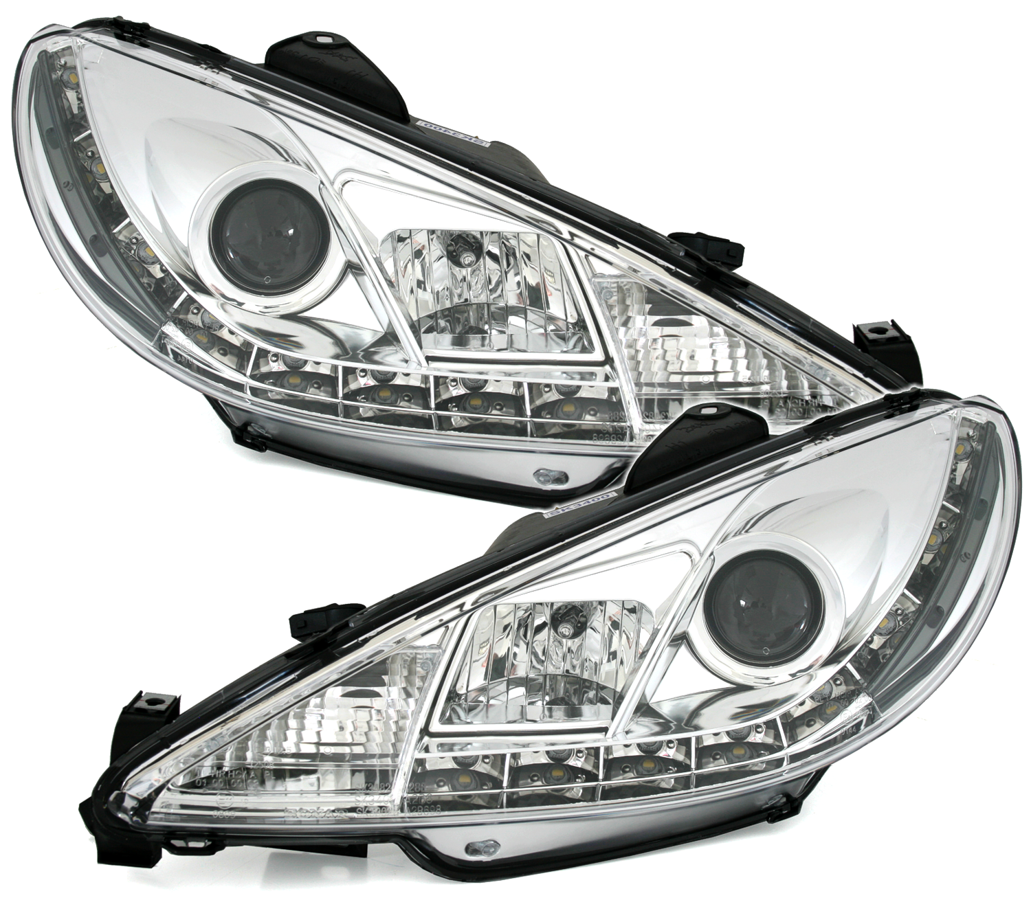 Scheinwerfer mit LED für Peugeot 206 in Chrom