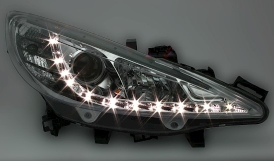Scheinwerfer mit LED für Peugeot 207 in Schwarz