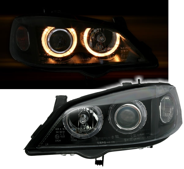Angel Eyes Scheinwerfer für Opel Astra G in Schw.