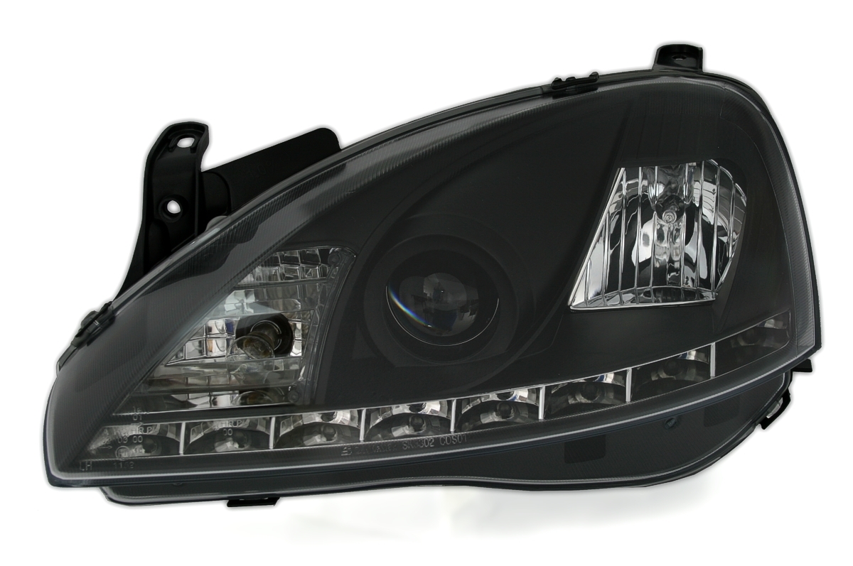 Scheinwerfer mit LED für Opel Corsa C in Schwarz