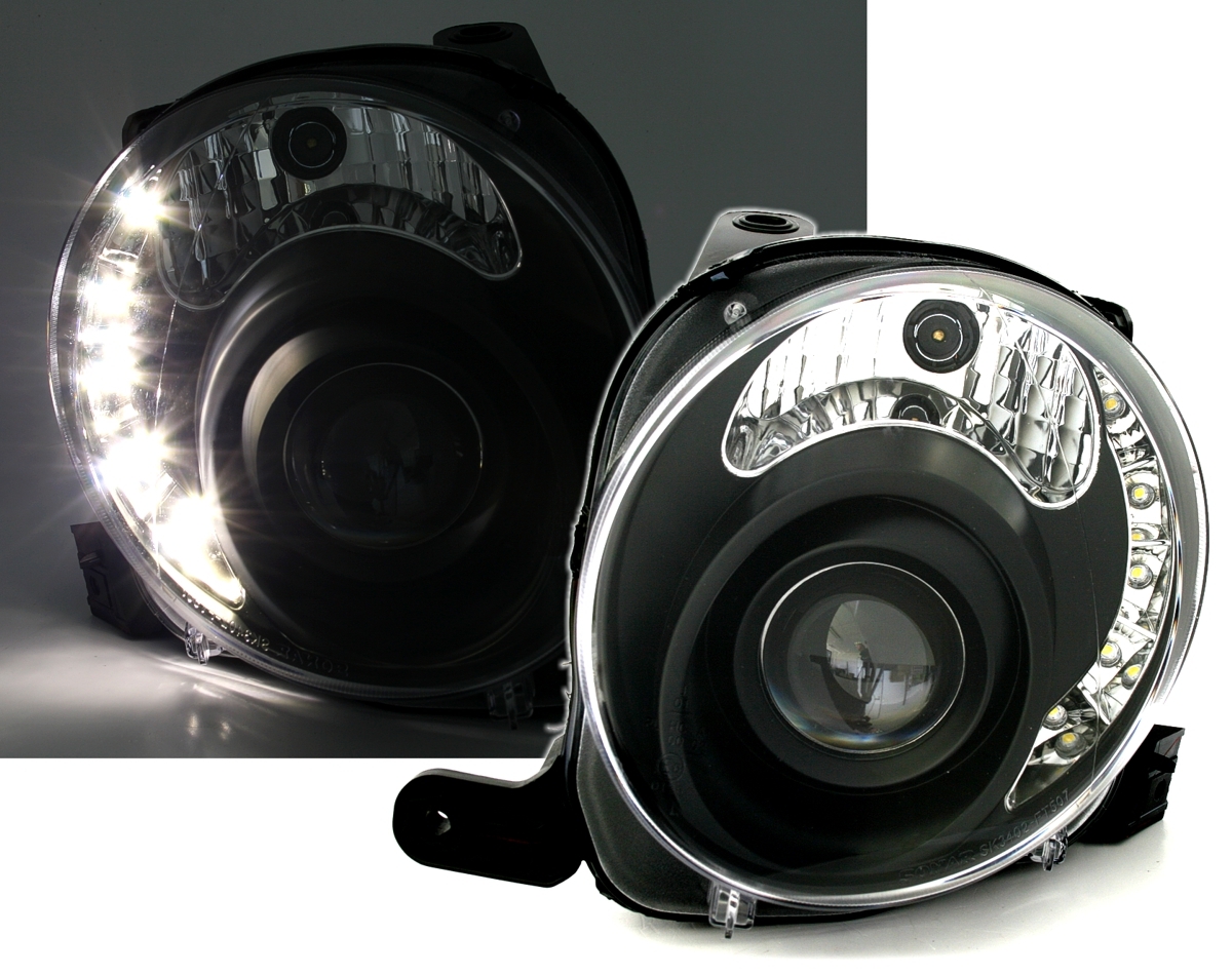 Scheinwerfer mit LED für Fiat 500 in Schwarz      