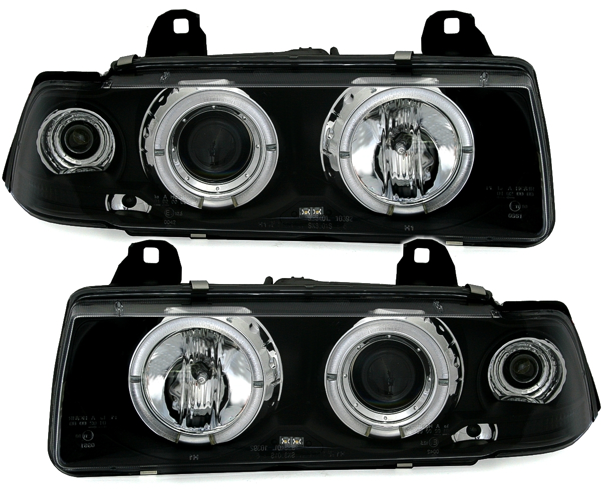 Angel Eyes Scheinwerfer für 3er BMW E36 in Schwarz