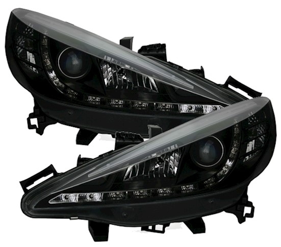 Scheinwerfer mit LED für Peugeot 207 in Schwarz