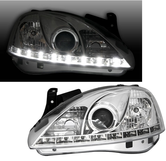 Scheinwerfer mit LED für Opel Corsa C in Chrom