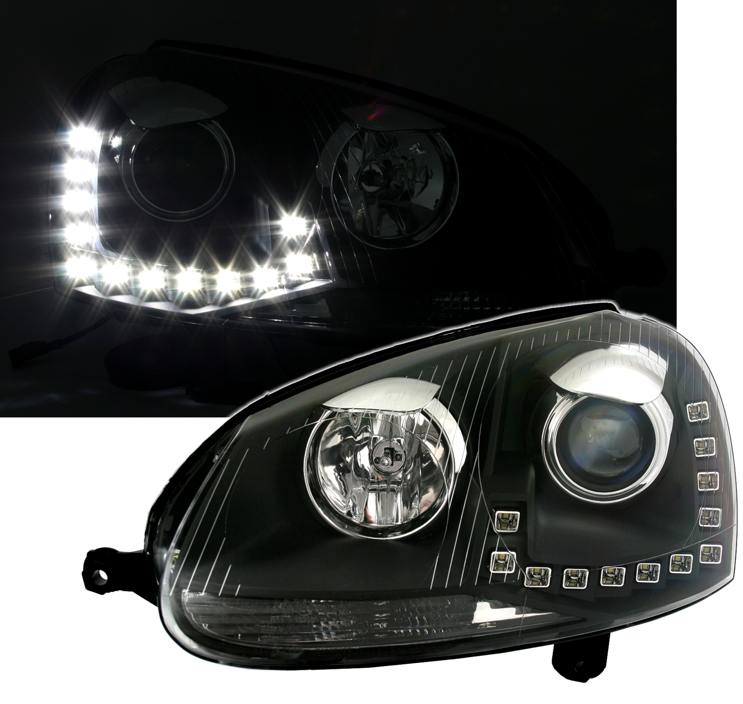 Scheinwerfer Set für VW Golf 5 in Schwarz