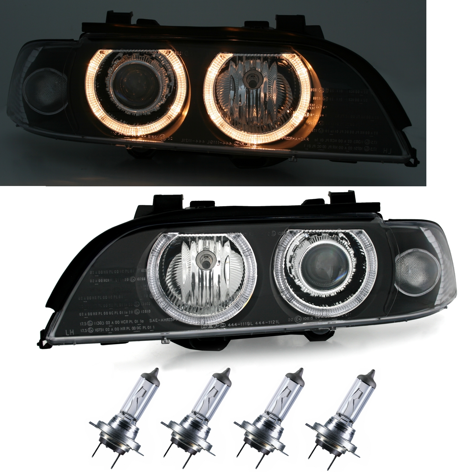 Angel Eyes Scheinwerfer für 5er BMW E39 in Schwarz