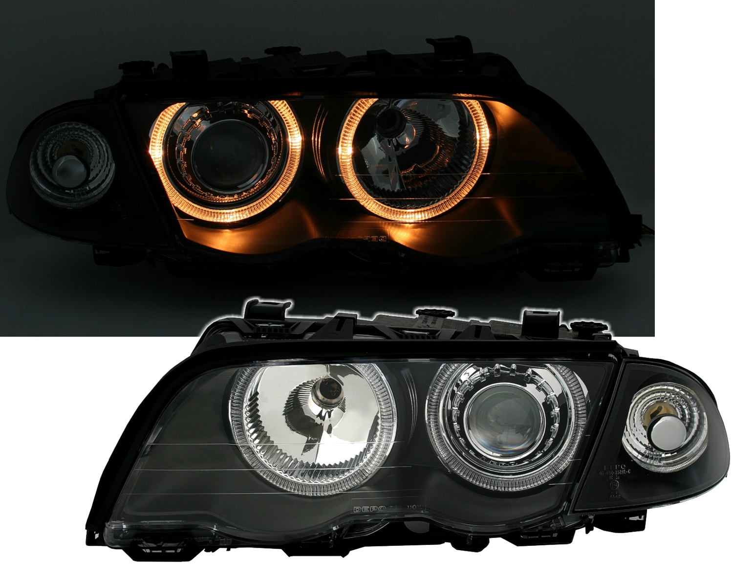 Angel Eyes Scheinwerfer für 3er BMW E46 in Schwarz